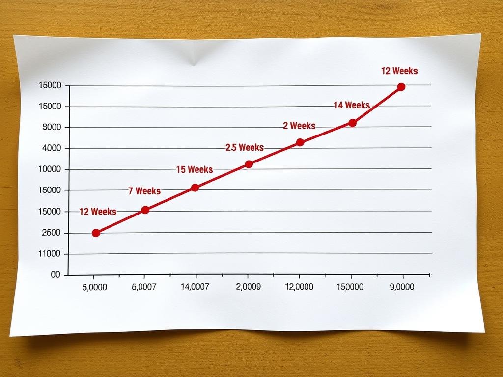 Contoh grafik progres latihan yang menunjukkan peningkatan beban dan repetisi selama 12 minggu