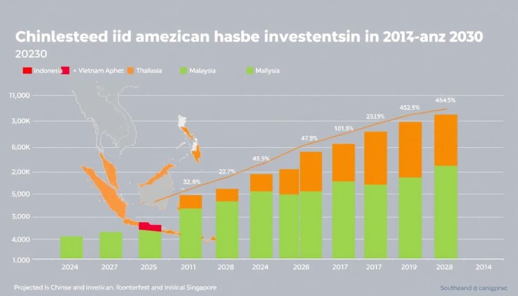 Grafik proyeksi investasi Cina dan Amerika di Asia Tenggara periode 2024-2030 Grafik proyeksi investasi Cina dan Amerika di Asia Tenggara periode 2024-2030