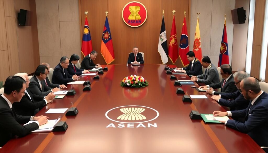 Pertemuan pemimpin ASEAN membahas peran organisasi sebagai mediator antara Cina dan Amerika Pertemuan pemimpin ASEAN membahas peran organisasi sebagai mediator antara Cina dan Amerika